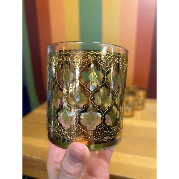 Valencia green gold filigree design by Culver whisky glasses - Picture 10 of 10